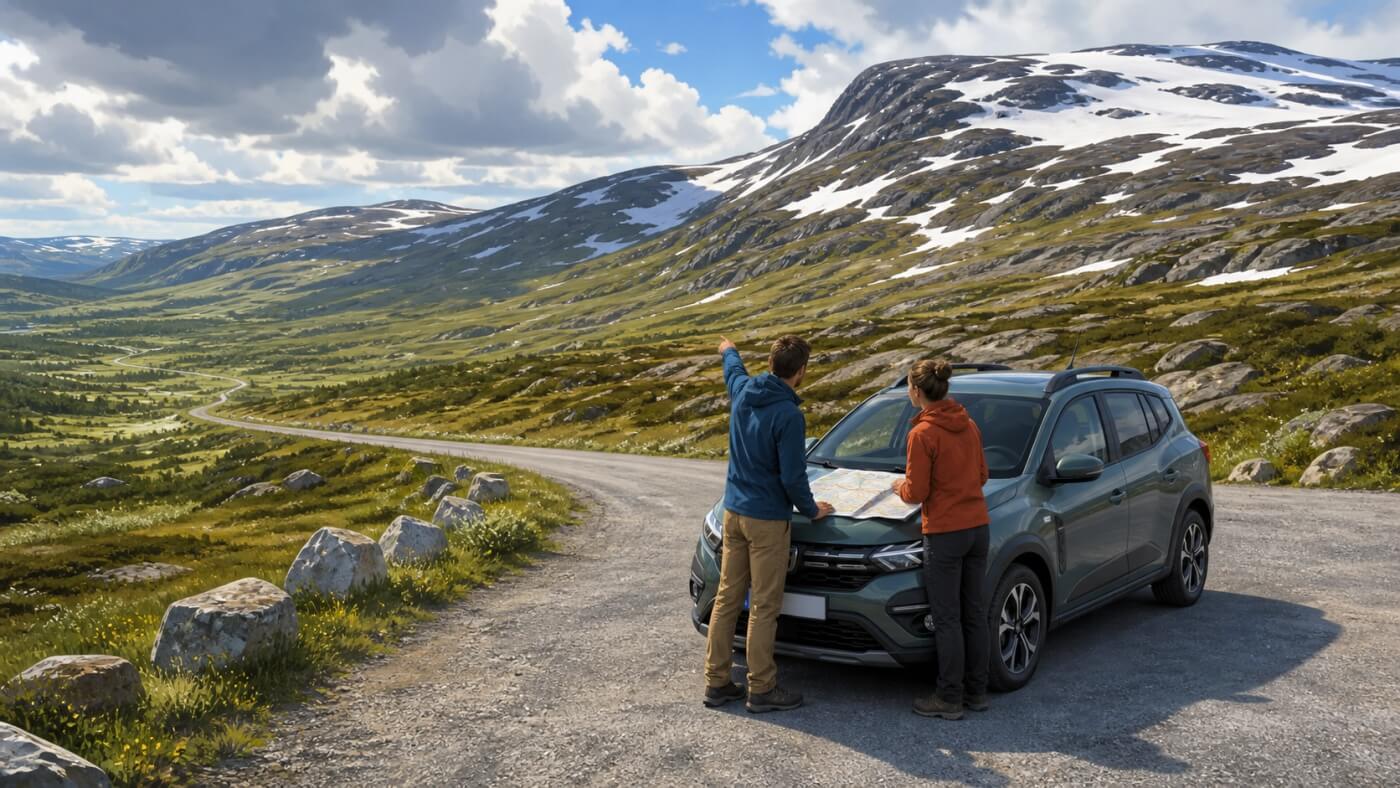 Voyageurs choisissant leur saison selon l’altitude et l’enneigement des routes en Norvège