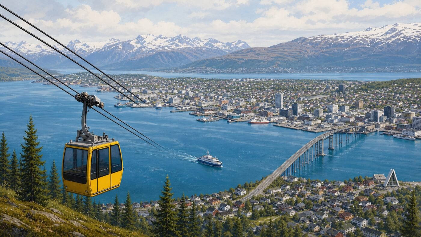 Téléphérique au-dessus de Tromsø, entre centre arctique, port et départs régionaux.